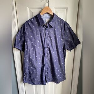 Ben Sherman Mens Blue Palm Tree Print Short Sleeve Button Up Shirt Size XL